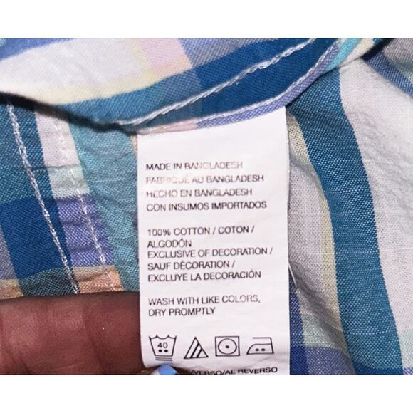 IZOD Saltwater Dockside Chambray Long Sleeve Button Down Plaid Shirt Men's M - Picture 6 of 8